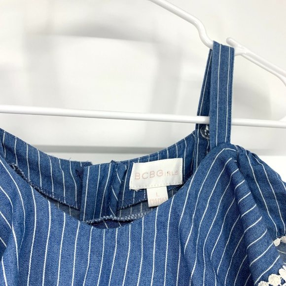 BCBGirls Dress Blue White Stripe Cold Shoulder Ruffle - Picture 6 of 11